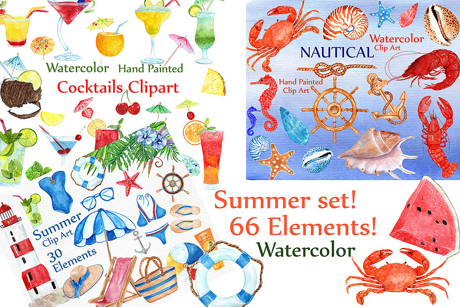 Summer Bundle watercolor clipart in Illustrations - product preview 8