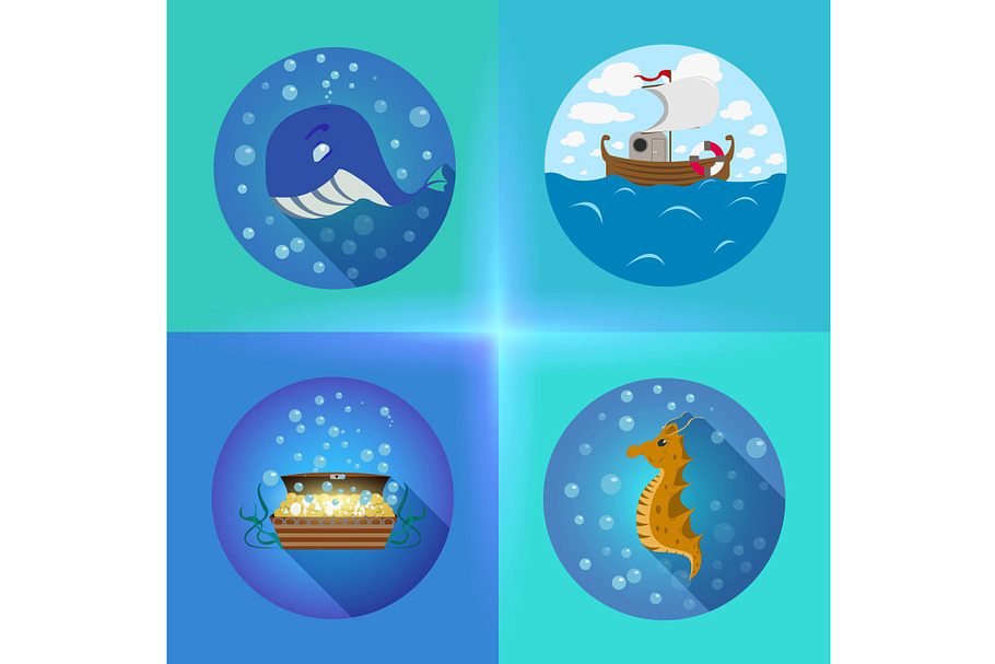 Sea theme flat icons in Illustrations - product preview 8
