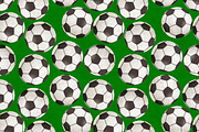 Soccer balls on green grass pattern