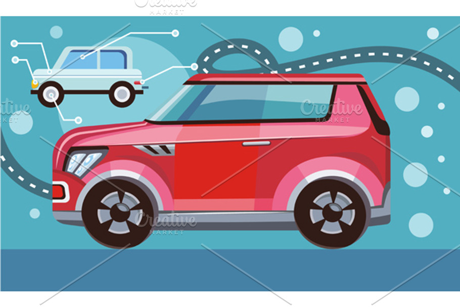 Red Car on Highway in Illustrations - product preview 8