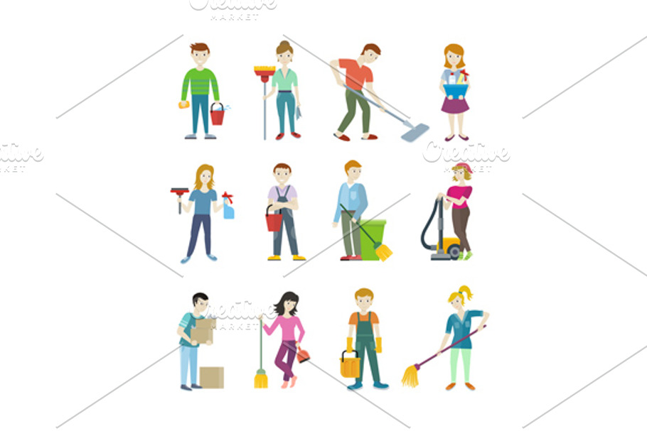 Cleaning Staff Man and Woman in Illustrations - product preview 8