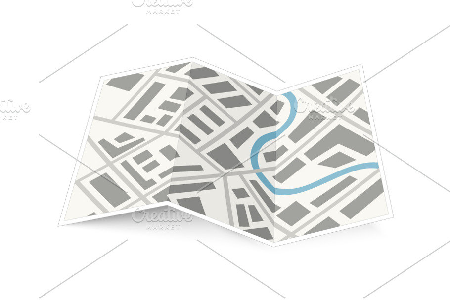 Folding map of the city on white