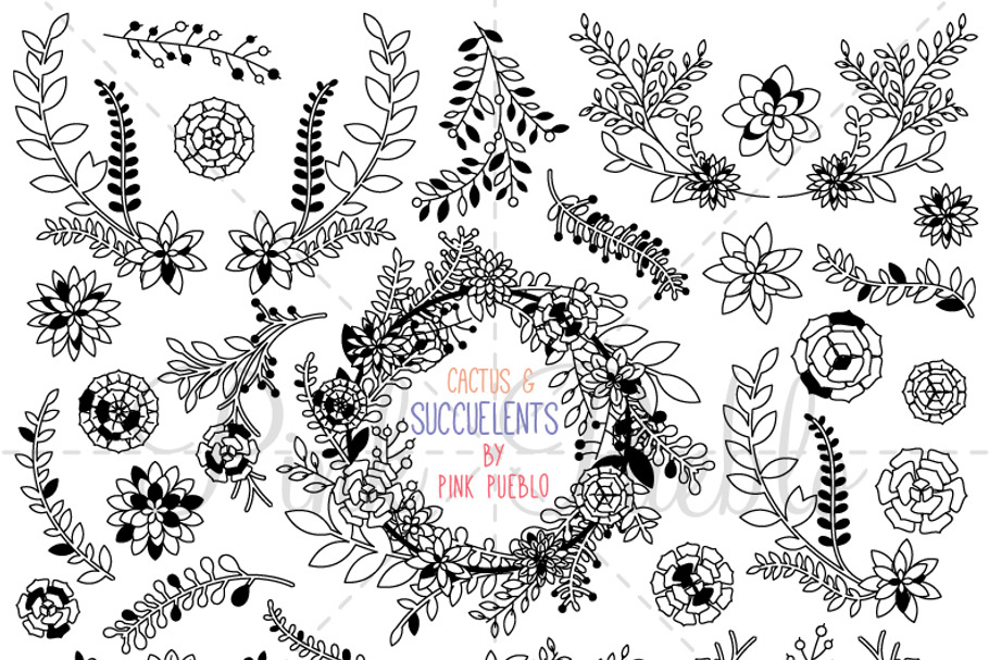 Succulent Silhouettes/Digital Stamps