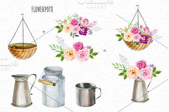 Watercolor roses & florals set in Illustrations - product preview 3