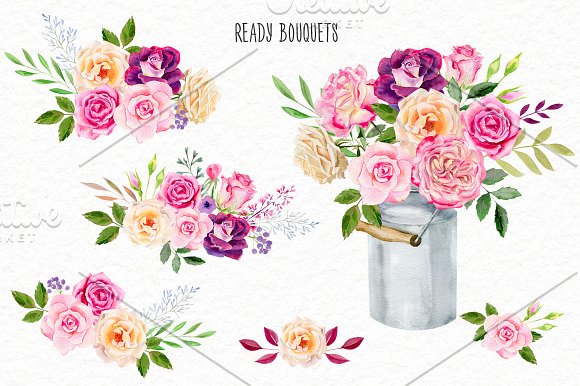 Watercolor roses & florals set in Illustrations - product preview 5