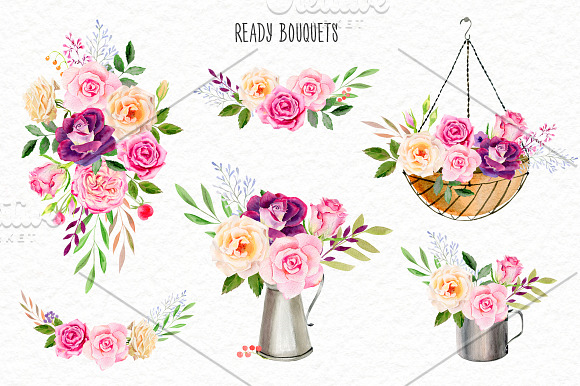 Watercolor roses & florals set in Illustrations - product preview 6