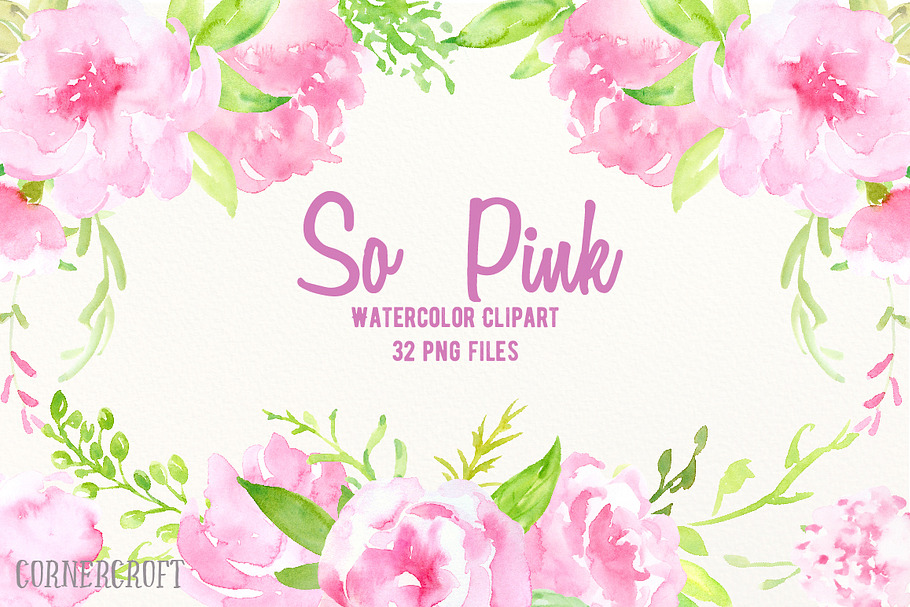Watercolor Clipart So Pink Flowers