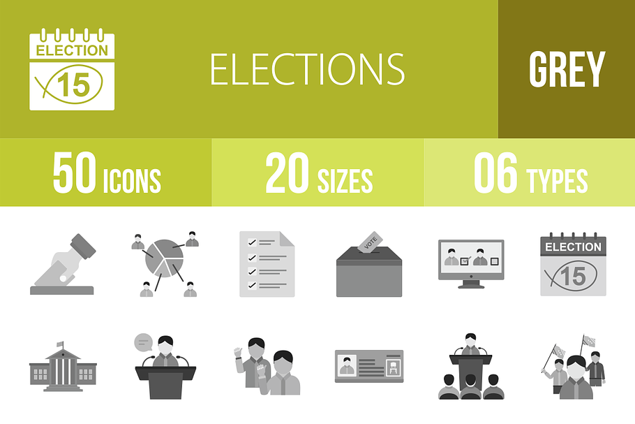50 Elections Greyscale Icons