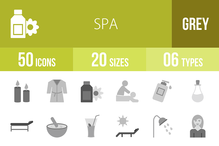 50 Spa Greyscale Icons