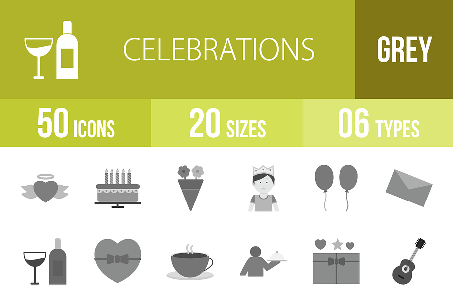50 Celebrations Greyscale Icons
