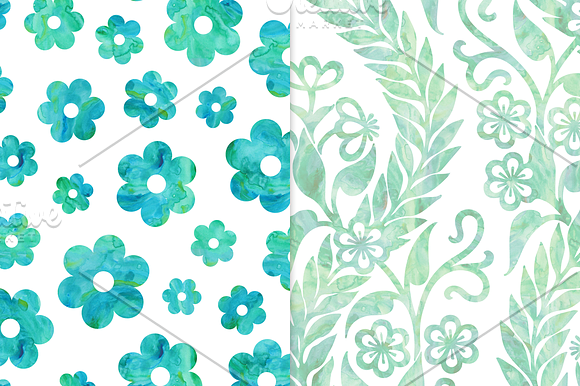 Cool Watercolor Floral Backgrounds in Patterns - product preview 1