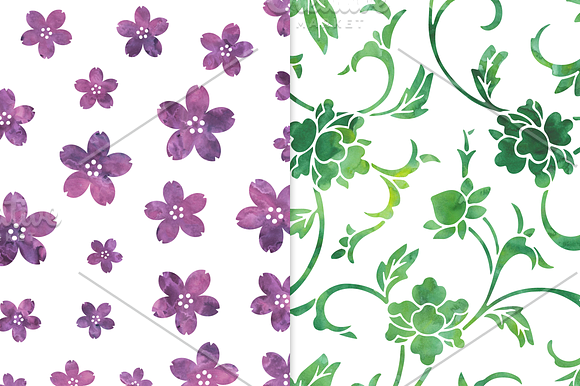 Cool Watercolor Floral Backgrounds in Patterns - product preview 3