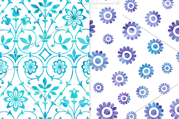 Cool Watercolor Floral Backgrounds in Patterns - product preview 4