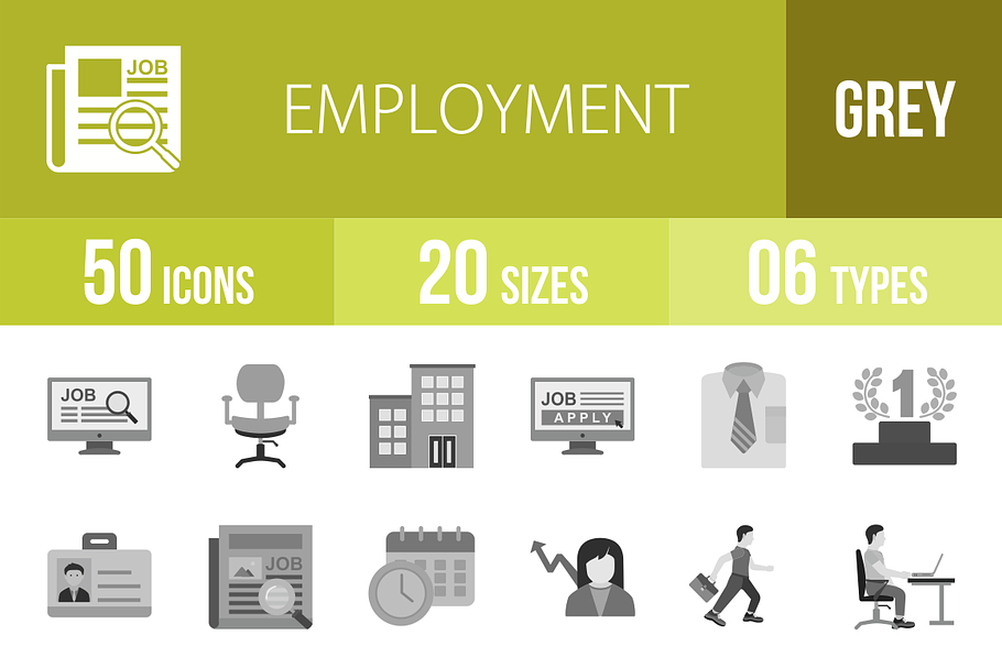 50 Employment Greyscale Icons