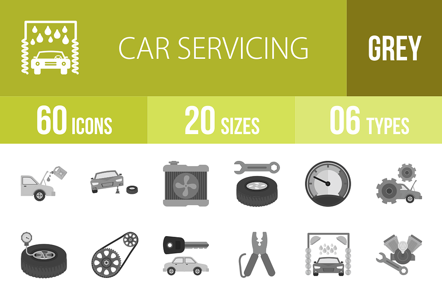60 Car Servicing Greyscale Icons