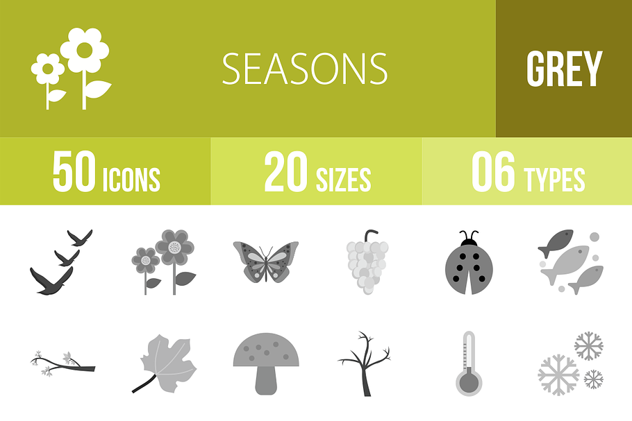 50 Seasons Greyscale Icons