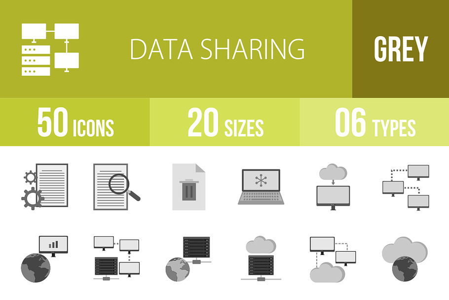 50 Data Sharing Greyscale Icons