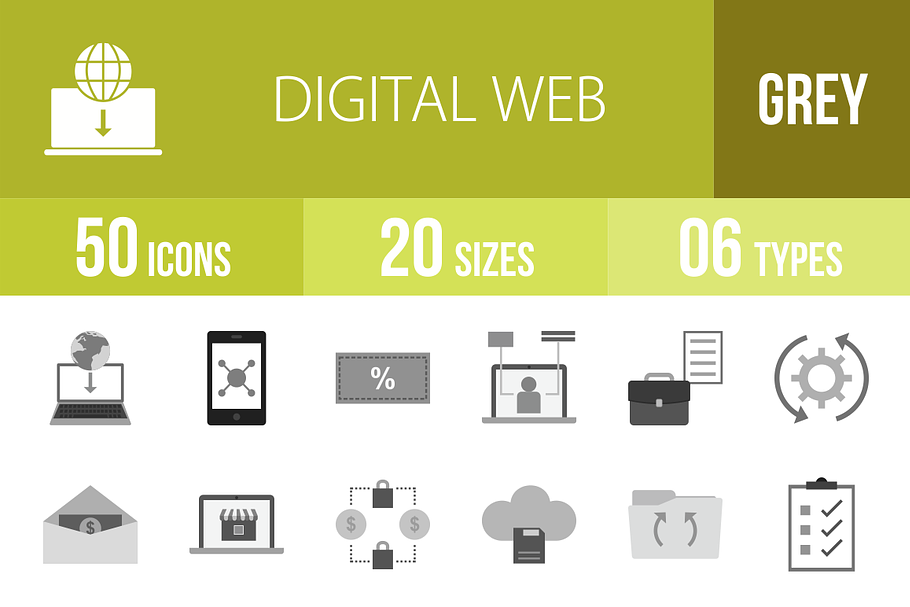 50 Digital Web Greyscale Icons