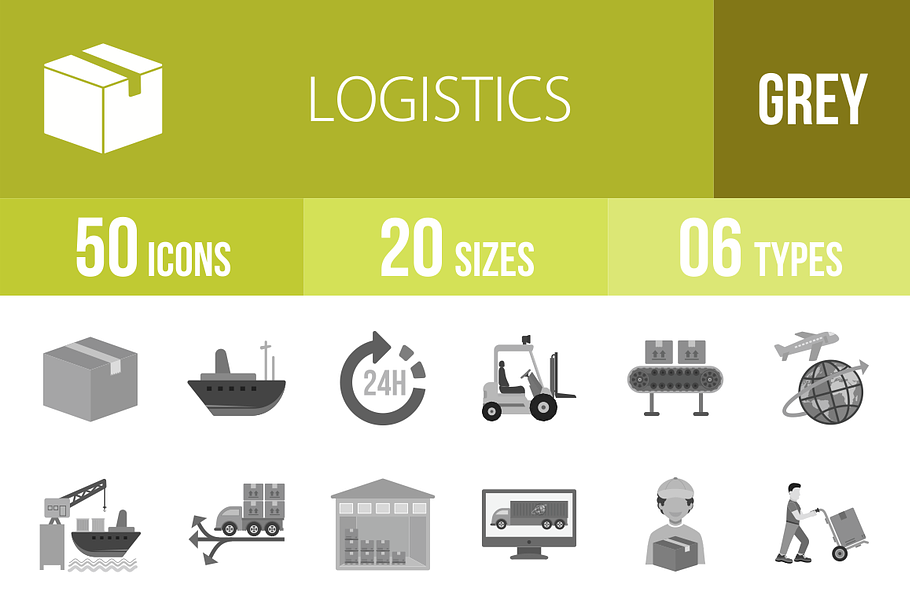 50 Logistics Greyscale Icons