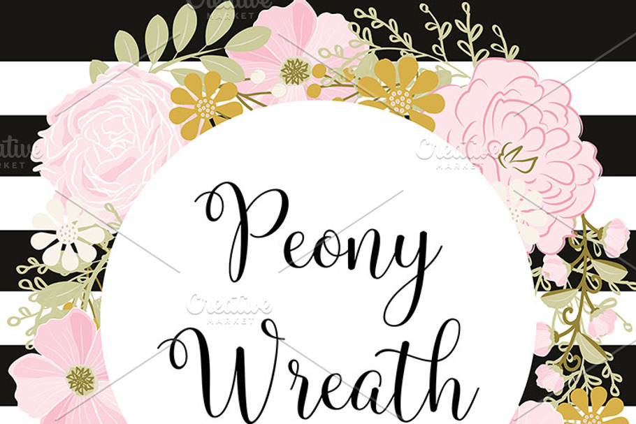 Vector peony wreath in Illustrations - product preview 8
