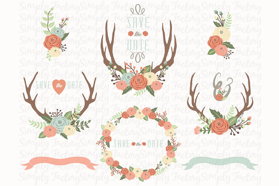Weeding Floral Antlers Elements in Illustrations - product preview 8