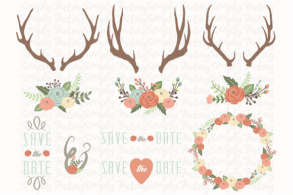 Weeding Floral Antlers Elements in Illustrations - product preview 1