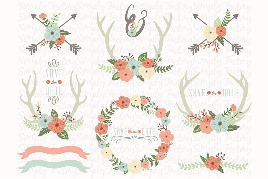 Vintage Floral Antlers Elements in Illustrations - product preview 8
