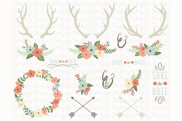 Vintage Floral Antlers Elements in Illustrations - product preview 1