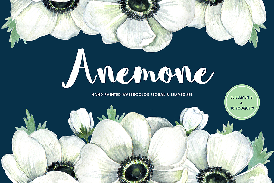 Anemone handpainted floral set in Illustrations - product preview 8