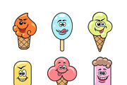 Kawaii ice cream icon set