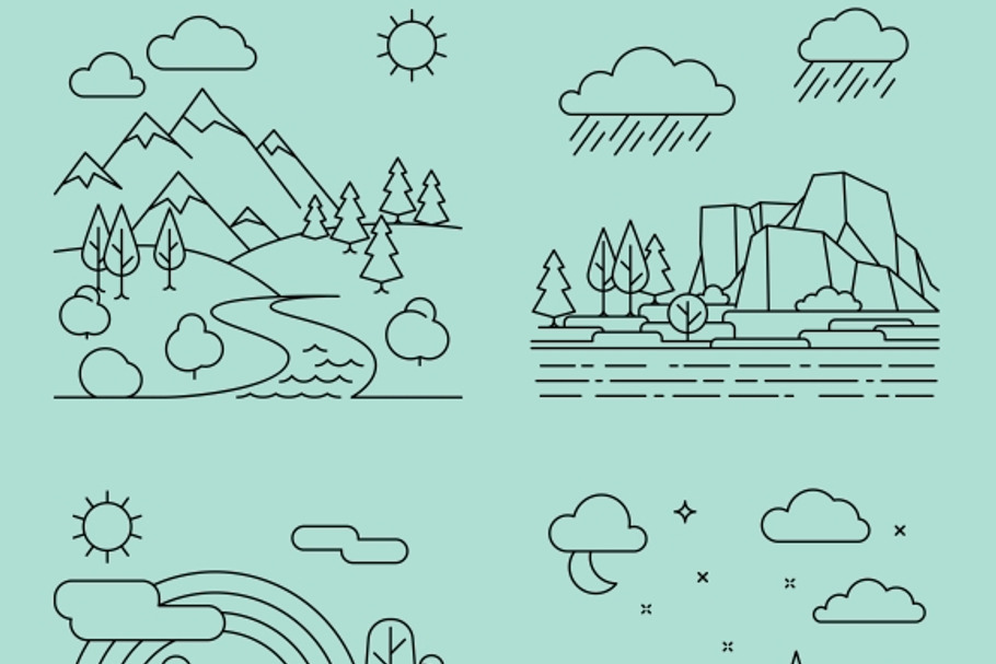 Nature outline landscapes vector in Graphics - product preview 8