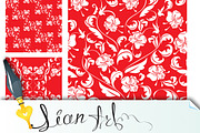 8 seamless patterns with white roses