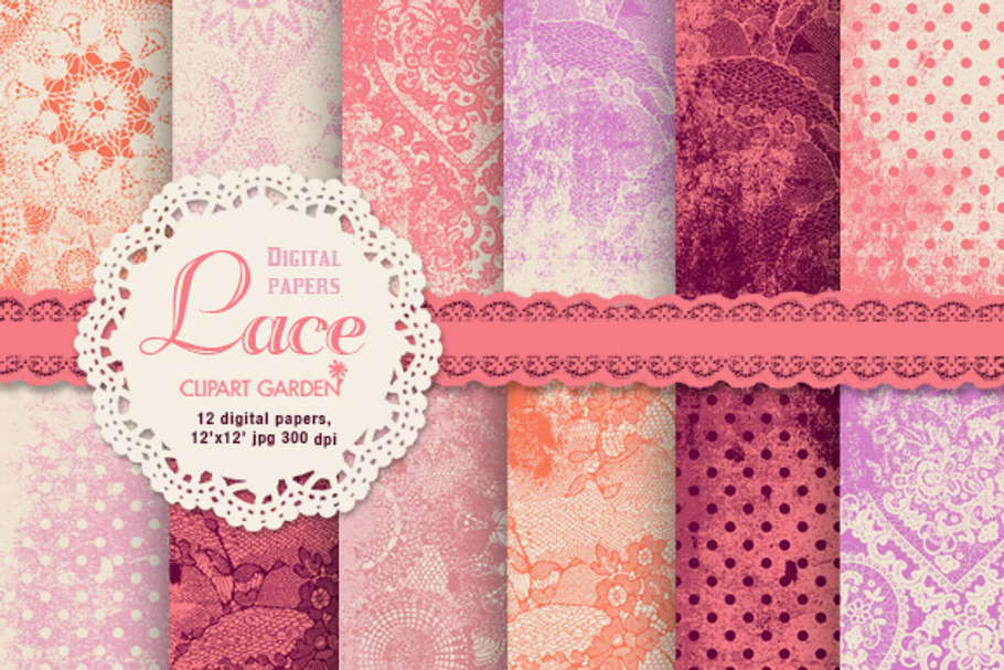 12 Lace patterned papers in Patterns - product preview 8