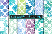 Cool Watercolor Damask Backgrounds