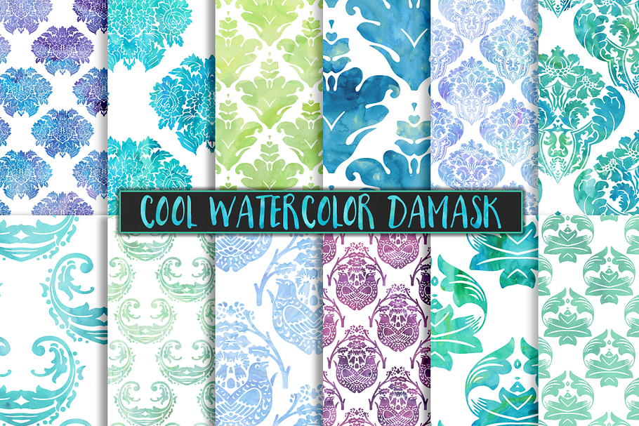 Cool Watercolor Damask Backgrounds in Patterns - product preview 8