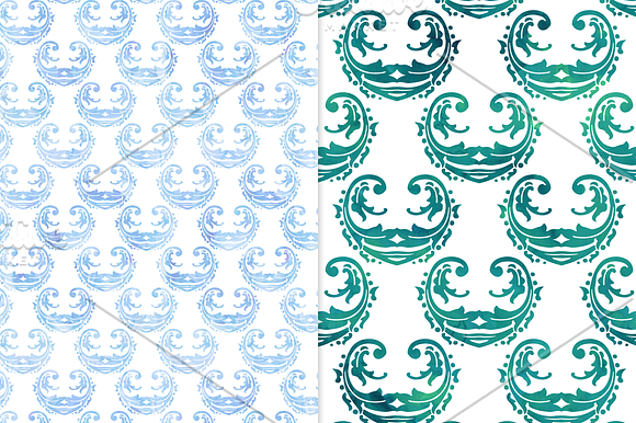 Cool Watercolor Damask Backgrounds in Patterns - product preview 3