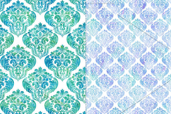 Cool Watercolor Damask Backgrounds in Patterns - product preview 6