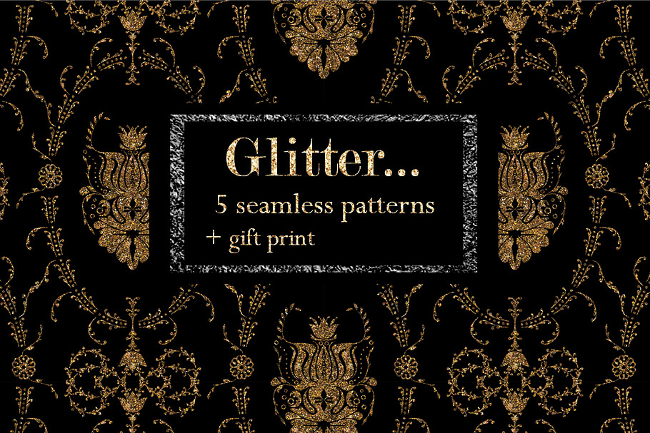 Glitter ornament seamless patterns