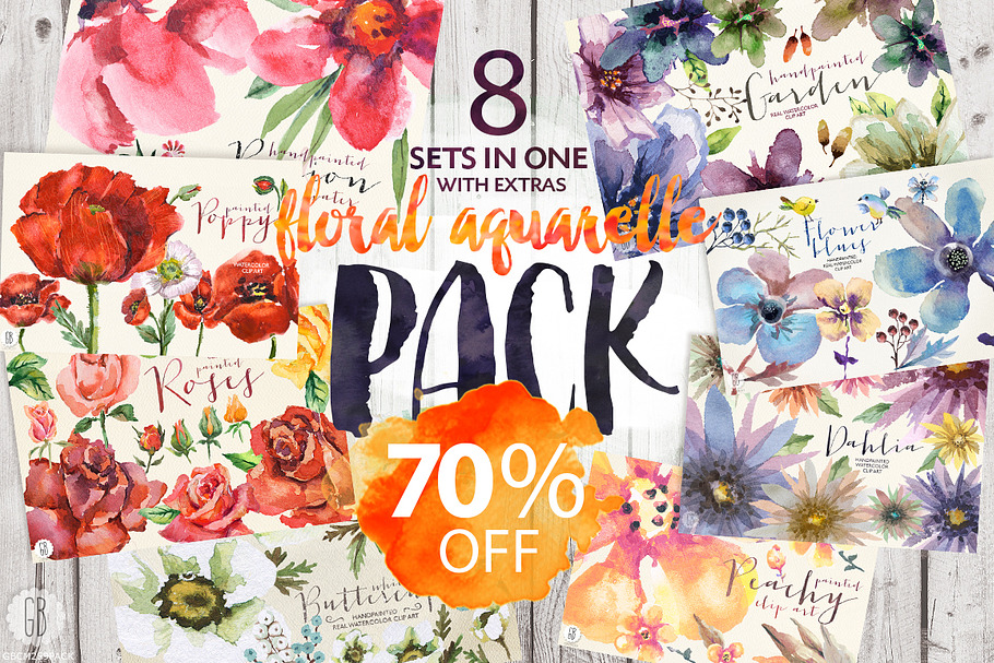 70% OFF. 8 sets of floral watercolor