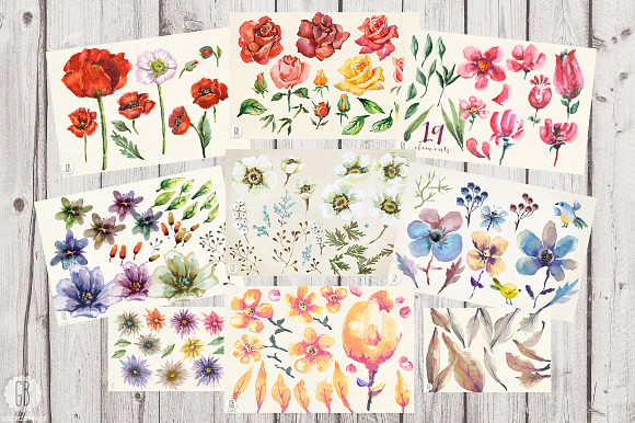 70% OFF. 8 sets of floral watercolor in Illustrations - product preview 1