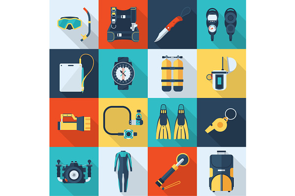 Scuba Diving and Snorkeling Icon Set