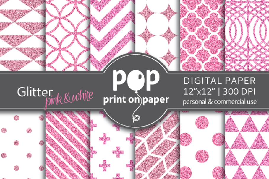 Glitter Pink & White - digital paper