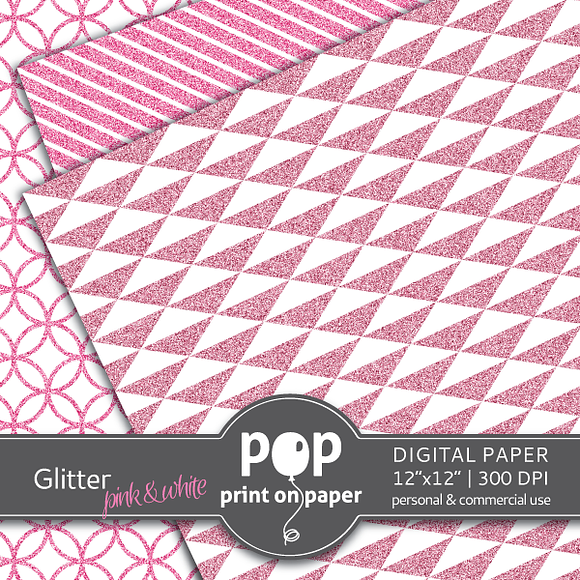 Glitter Pink & White - digital paper in Patterns - product preview 1