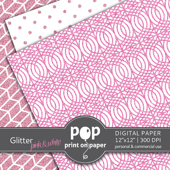 Glitter Pink & White - digital paper in Patterns - product preview 2