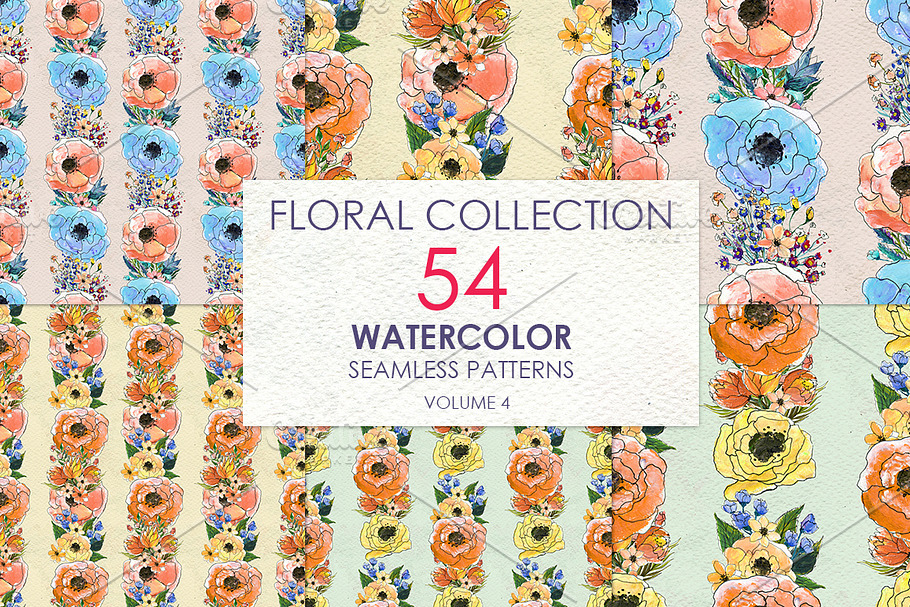54 floral watercolor patterns in Patterns - product preview 8