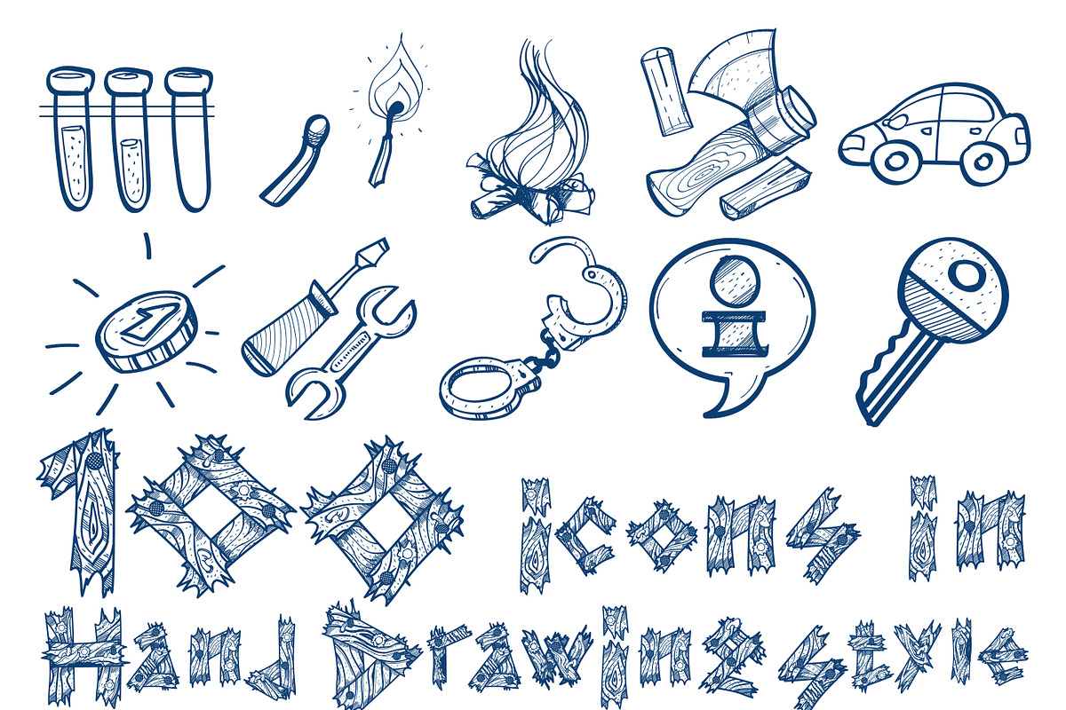 100 icons hand drawing style. in Graphics - product preview 8