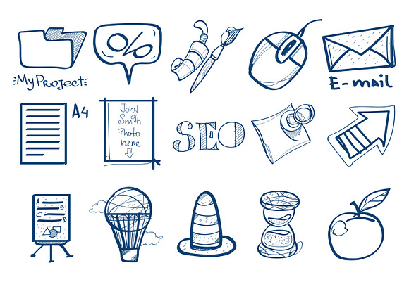 100 icons hand drawing style. in Graphics - product preview 2