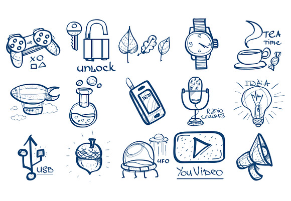 100 icons hand drawing style. in Graphics - product preview 5