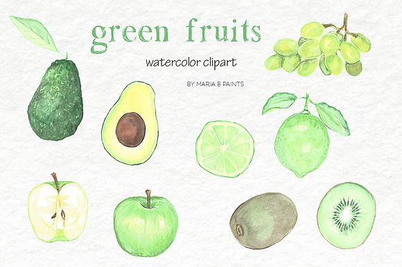 Watercolor Clip Art - Green Fruit in Illustrations - product preview 1