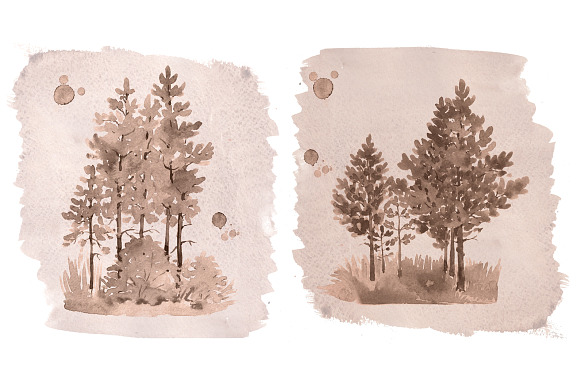 Vintage style watercolor landscapes in Illustrations - product preview 1